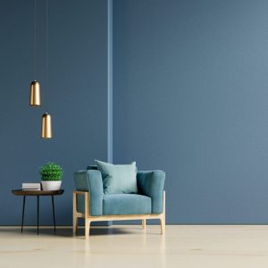 dark blue painted wall with chair
